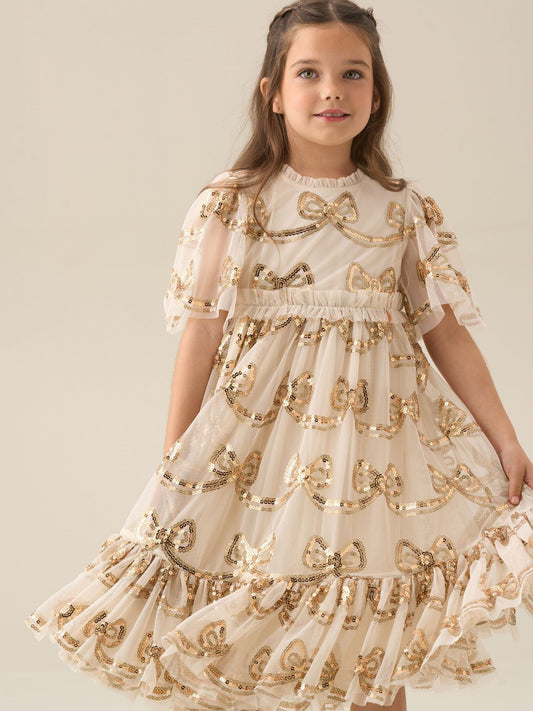 Dsiney Kidz - Angel & Rocket Natural Delta Champagne Sequin Bow Dress image 2