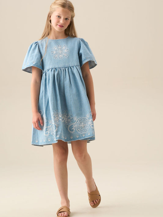 Dsiney Kidz - Angel & Rocket Blue Reyna Ivory Embroidered Swing Dress image 2