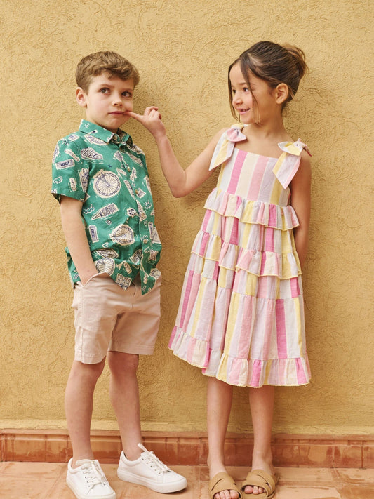 Dsiney Kidz - Angel & Rocket Pink Nola Pastel Stripe Tiered Dress image 2