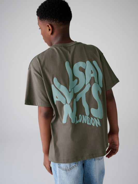 smALLSAINTS Khaki Green Oversized Orlando Logo Crew T-Shirt - image 1