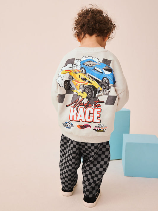 Disney Kidz - Grey Checkerboard Hot Wheels Crew And Jogger Set (9mths-8yrs) image 1
