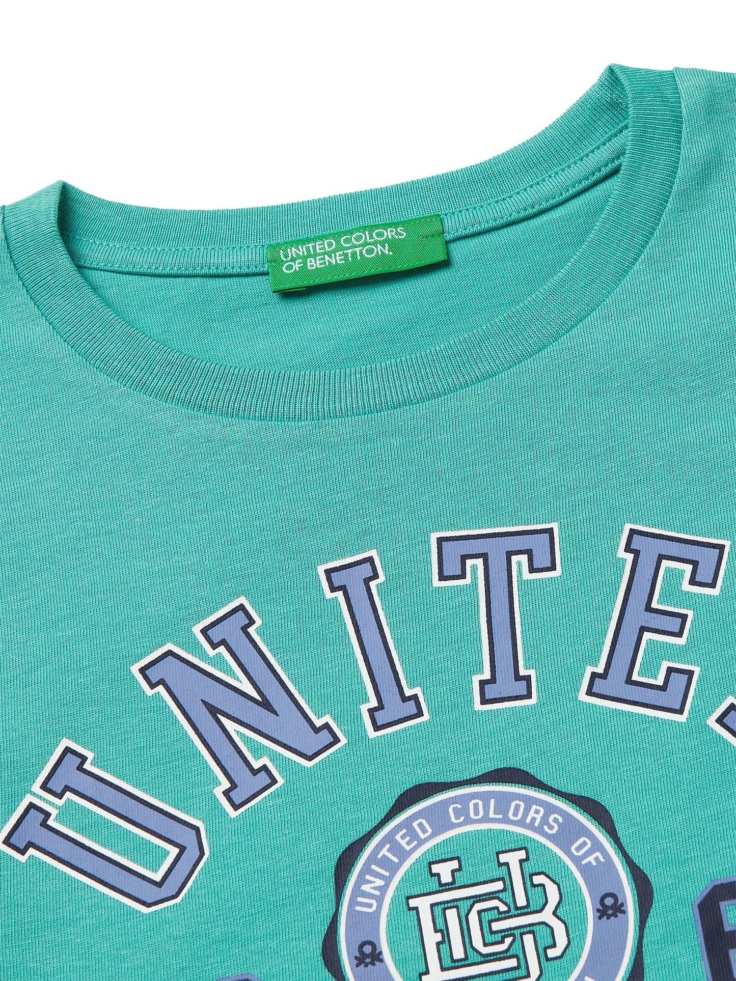 Benetton Blue Logo Print T-Shirt image 3