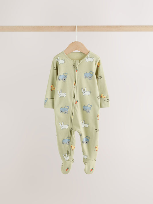 Yellow Farm Animals Two Way Zip Baby Sleepsuits 3 Pack (0mths-2yrs) image 2