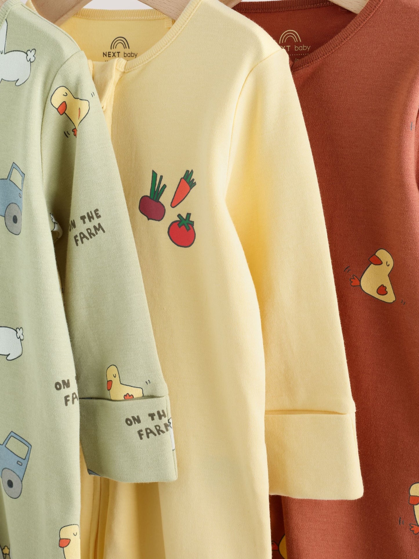 Yellow Farm Animals Two Way Zip Baby Sleepsuits 3 Pack (0mths-2yrs) image 8