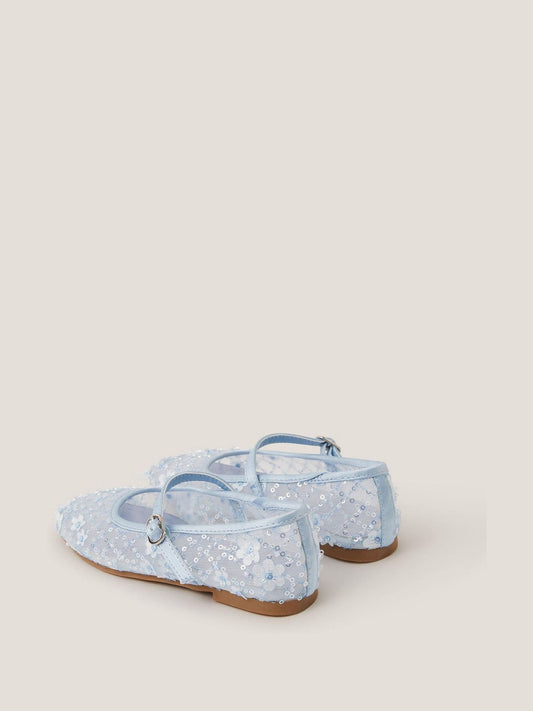 Monsoon Blue Flower Sparkle Mesh Ballet Flats image 2