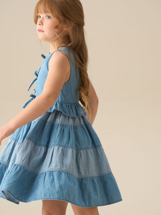 Dsiney Kidz - Angel & Rocket Blue Hannah Tie Detail Tiered Denim Dress image 2