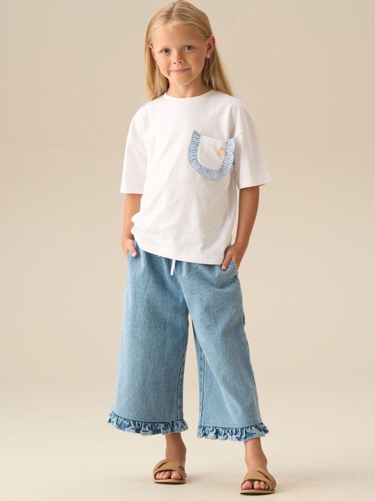 Dsiney Kidz - Angel & Rocket White Lacey Frill Pocket Oversized T-Shirt image 2
