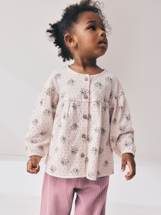 Pink Ditsy Floral Long Sleeve Blouse and Bloomer Trousers Set (3mths-7yrs) image 2