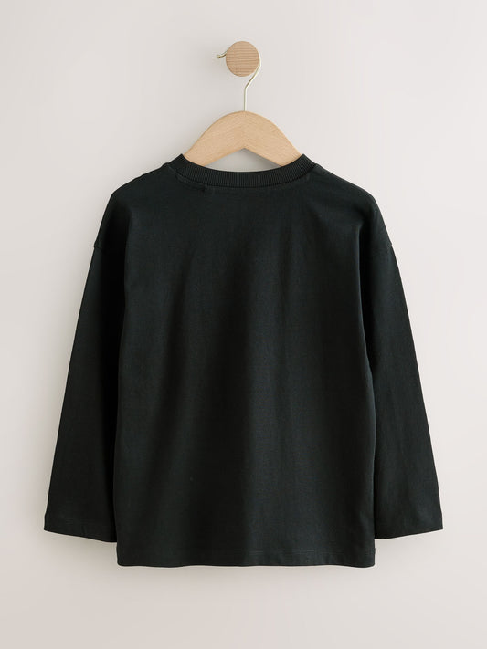 Dsiney Kidz - Black Skeleton Relaxed Fit Graphic Long Sleeve Cotton T-Shirt (3-16yrs) image 2