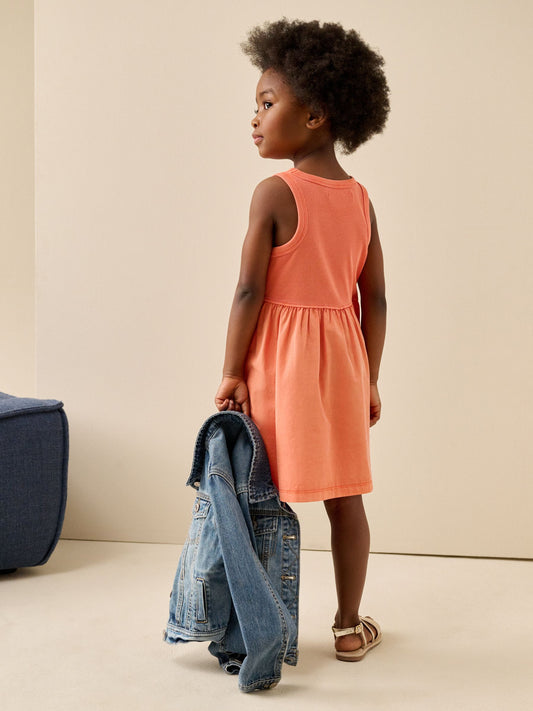 Bright Orange Jersey Woven Mix Sleeveless Dress (3-16yrs) image 2