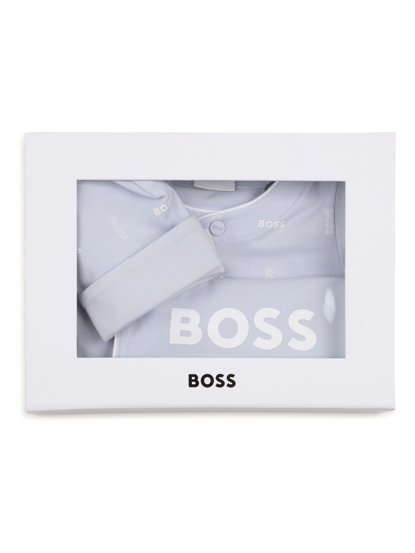 BOSS Blue Baby Pyjama, Bib and Hat Set image 3