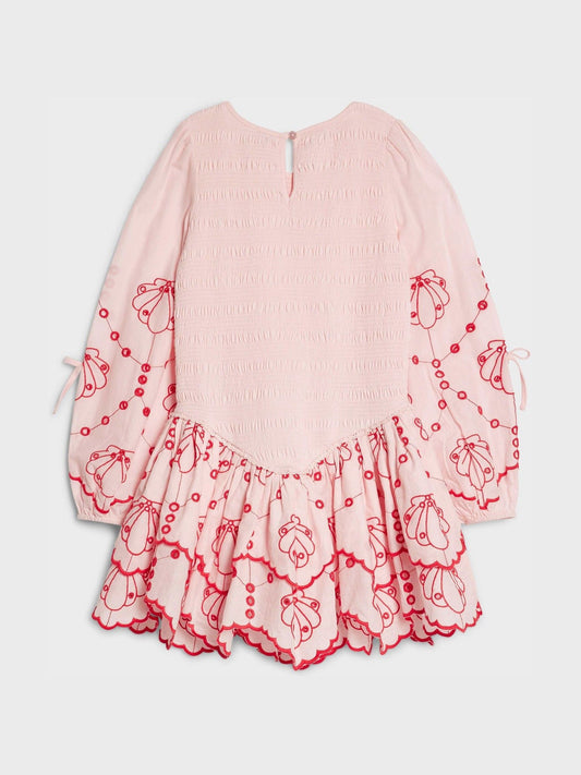 River Island Pink Long Sleeve Embroidered Shirred Dress image 2
