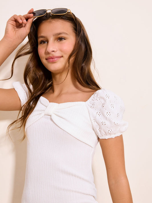 Dsiney Kidz - Lipsy White Brodierie Bow Teen Bodycon Dress (9-16yrs) image 2