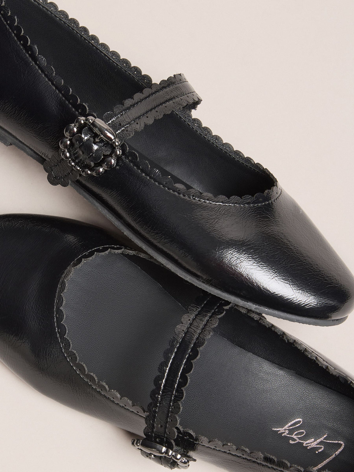 Dsiney Kidz - Lipsy Black Faux Leather Scalloped Flat Mary Jane School Shoes Ballerina image 7