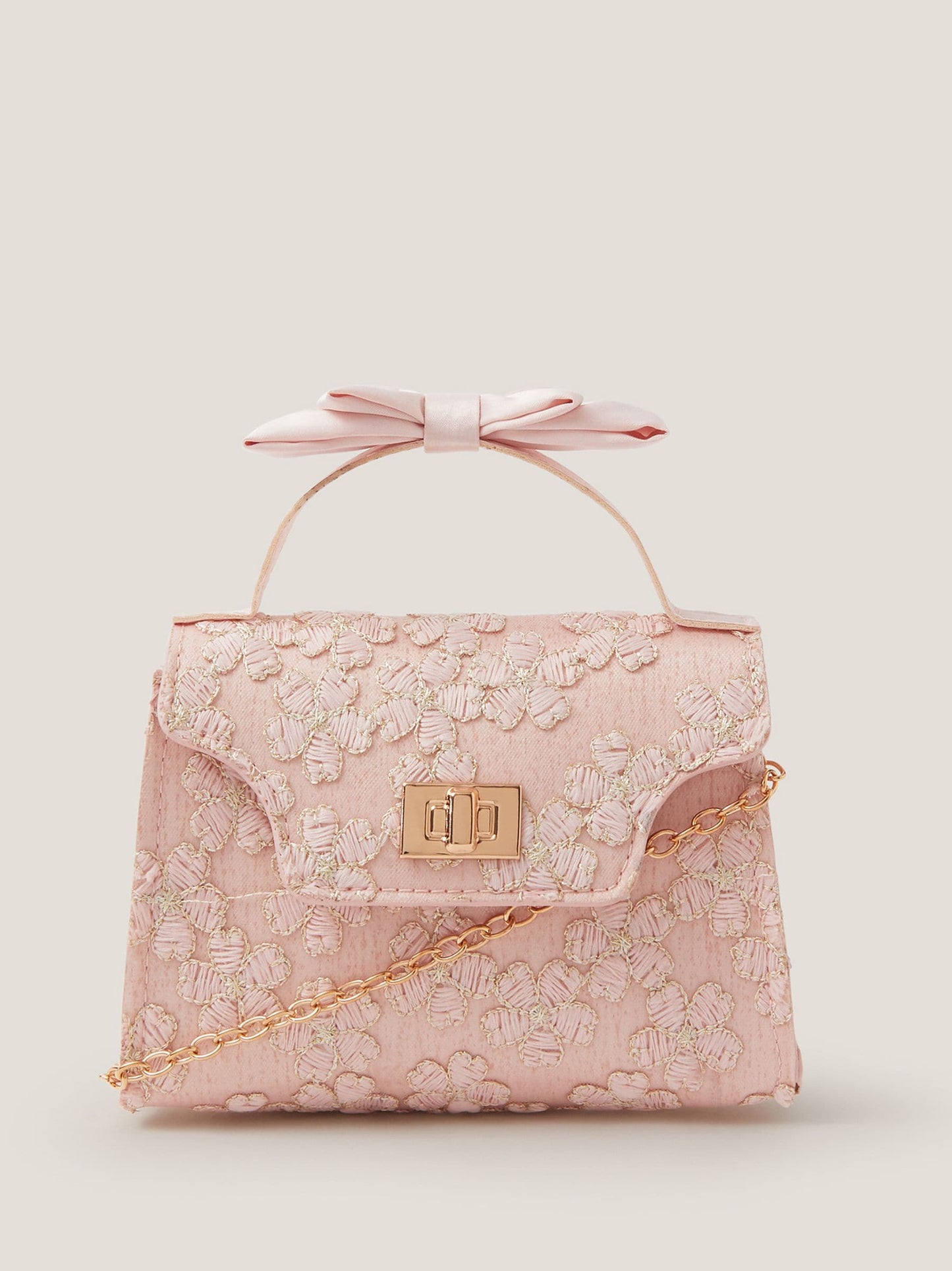 Monsoon Pink Floral Embroidered Bow Handle Bag image 1