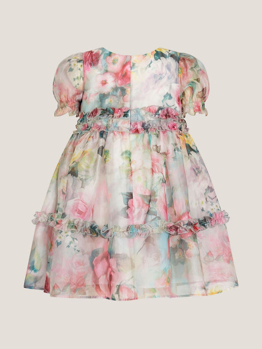 Monsoon Pink Baby Puff Sleeve Floral Chiffon Party Dress image 2