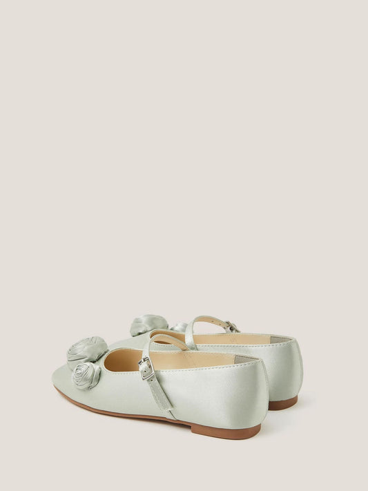 Monsoon Green Rosette Satin Ballet Flats image 2