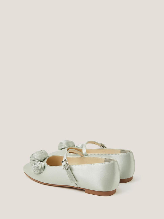 Monsoon Green Rosette Satin Ballet Flats image 2