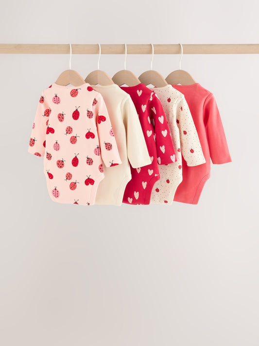 Dsiney Kidz - Red Ladybird Long Sleeve Baby Bodysuits 5 Pack image 2