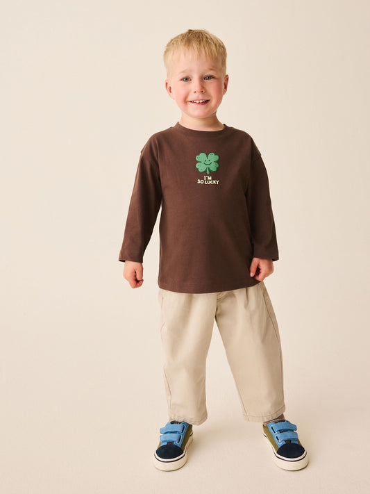 Dsiney Kidz - Brown I'm So Lucky Four Leaf Clover Long Sleeve Small Graphic Printed T-Shirt (3mths-7yrs) image 2