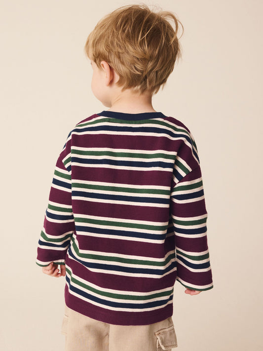 Dsiney Kidz - Berry/Navy Textured Long Sleeve Stripe T-Shirt (3mths-7yrs) image 2