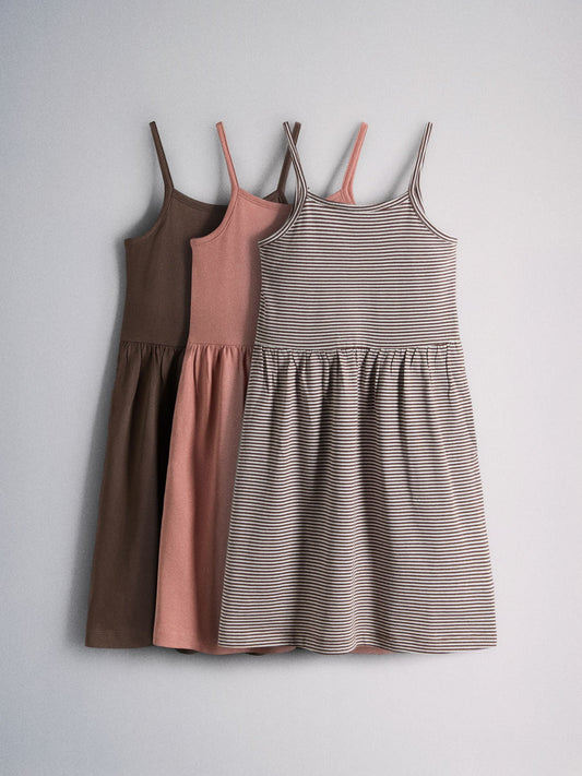 Dsiney Kidz - The Set 3 Pack Strappy Bowback Dresses Pink/Stripe/Brown image 2