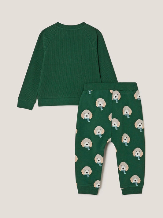 Monsoon Green Baby Digby Dog Jumper & Joggers Set image 2