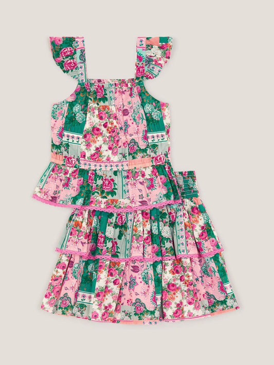 Monsoon Green Floral Patchwork Top & Skirt Set image 2