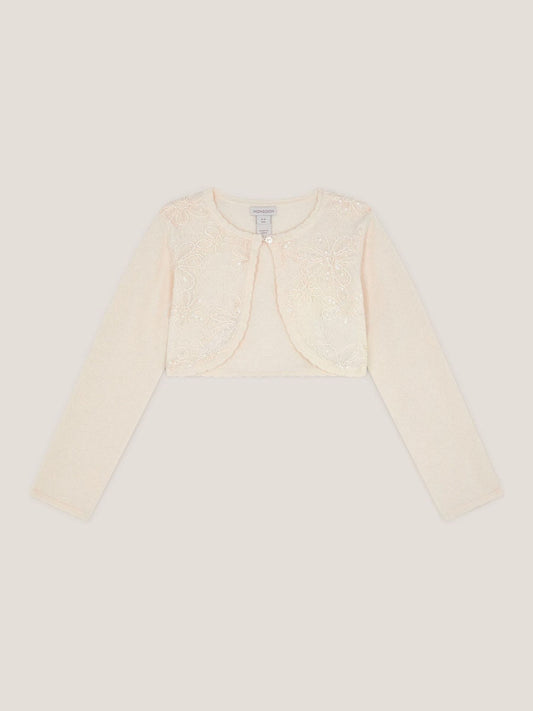 Monsoon White Sequin Flower Embellished Cardigan image 2