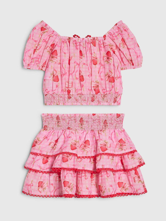 Dsiney Kidz - River Island Pink Strawberry Bow Frill Top & Rara Skirt Set image 2