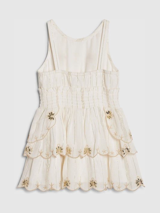 Dsiney Kidz - River Island Cream Embellished Scalloped Shirred Dress image 2