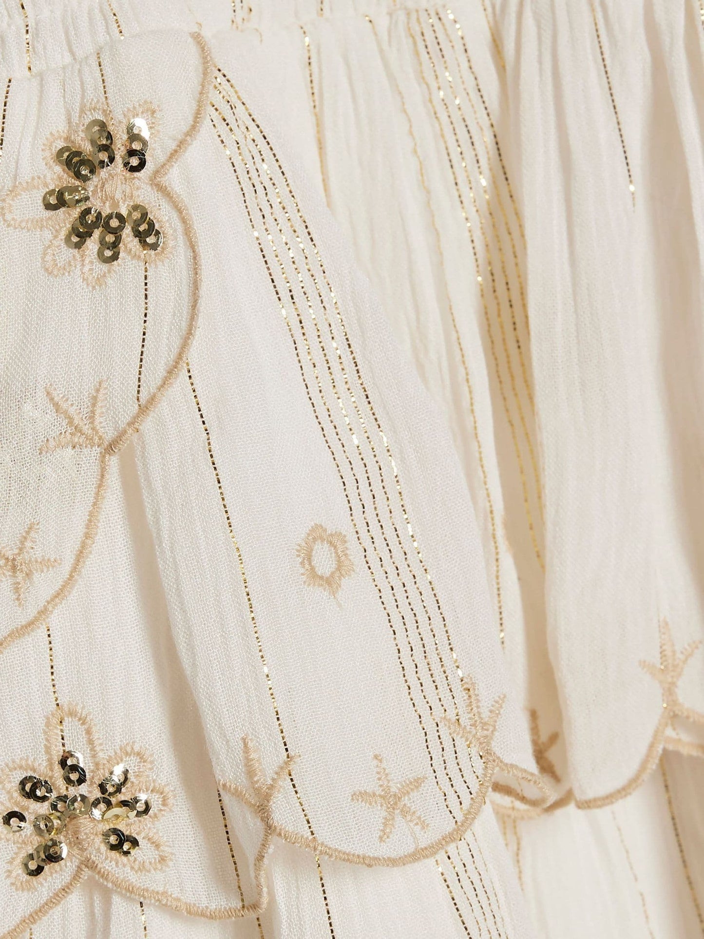 River Island Cream Embellished Scalloped Shirred Dress image 4