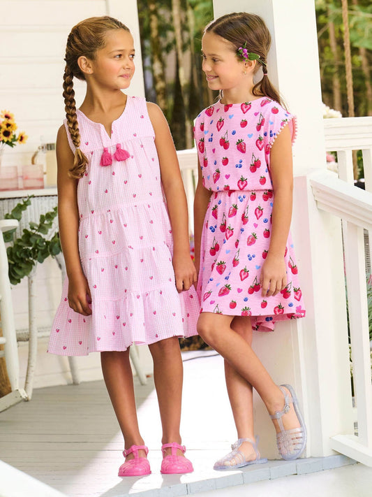 Dsiney Kidz - Hatley Pink Gingham Berries Layered Tiered Dress image 2