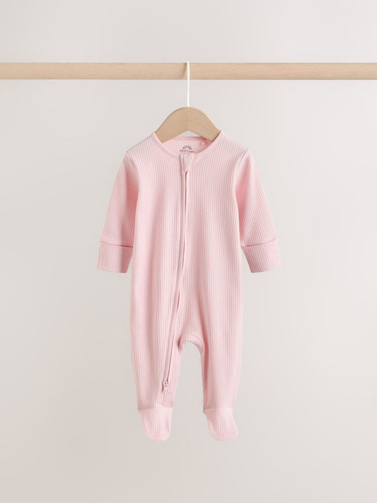 Pink Two Way Zip Baby Sleepsuits 3 Pack (0-2yrs) image 2