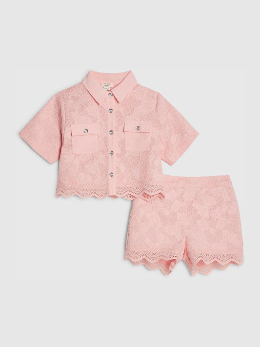 Dsiney Kidz - River Island Pink Lace Blouse Shirt & Shorts Set image 2