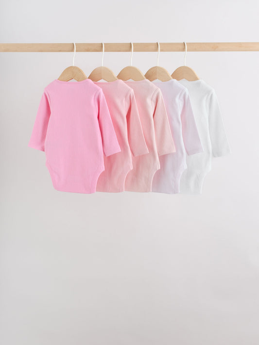 Dsiney Kidz - Pink/White Long Sleeve Baby Bodysuits 5 Pack image 2