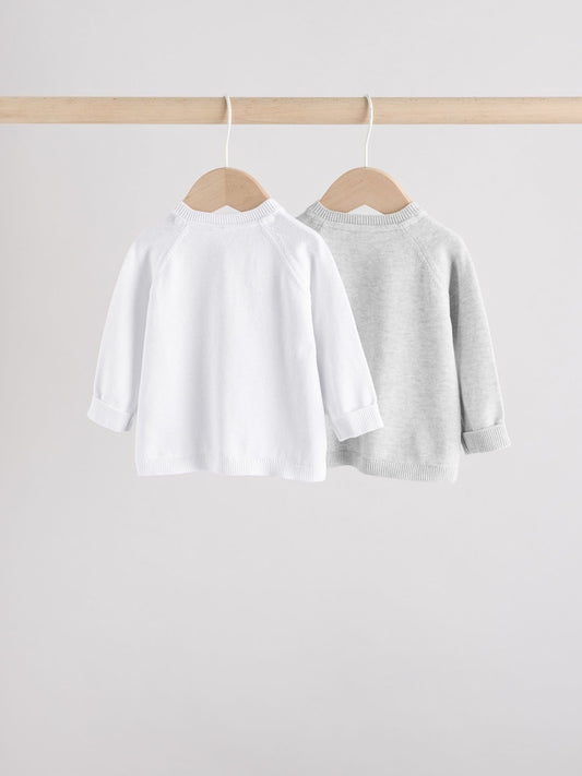 Grey/White Grey and White 2pk Knitted Baby Cardigan
