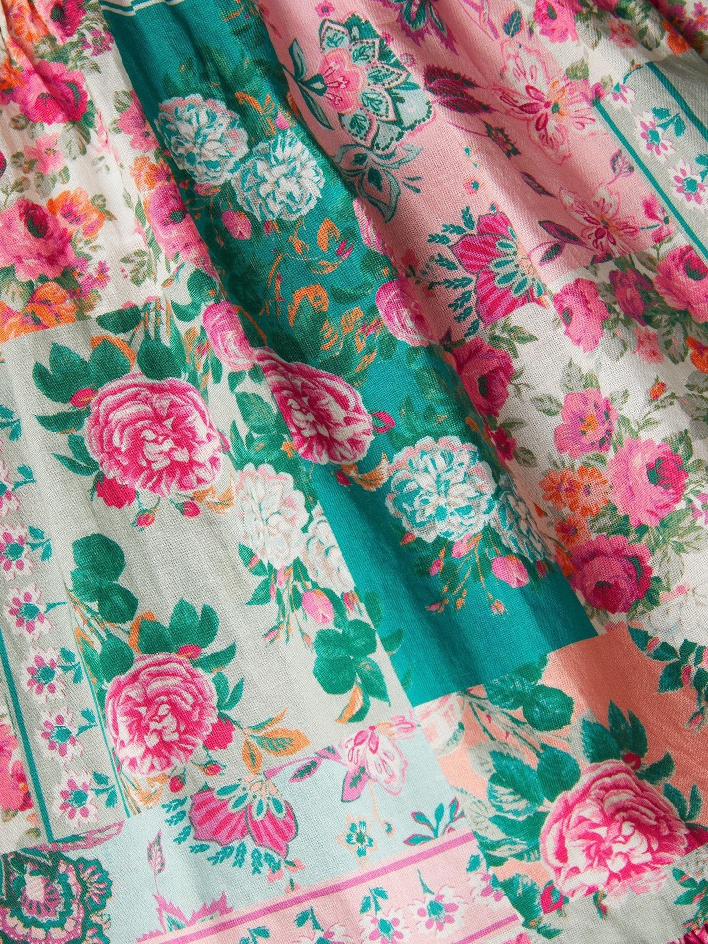 Monsoon Green Floral Patchwork Shirred Dress image 3