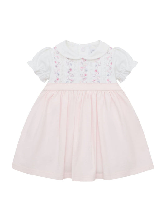 Emile Et Rose Pink Lilah Dress With Pretty Lace & Floral Embroidered Yoke Detail image 2