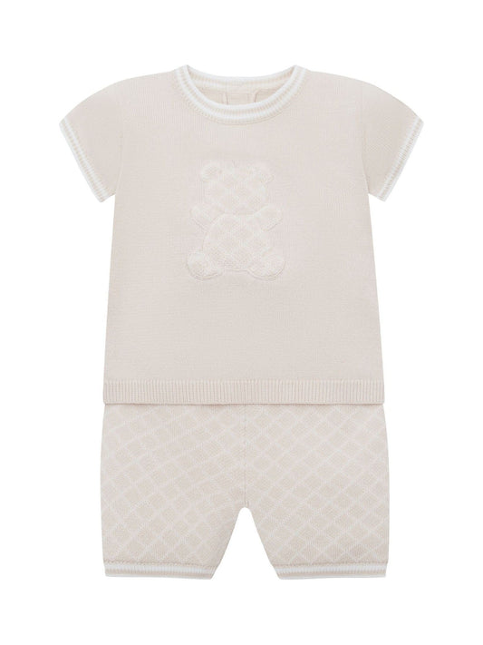 Emile Et Rose Natural Lennox Knitted Top And Shorts Set 2 Piece With Bear Motif image 2