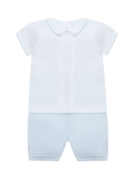 Emile Et Rose Blue Liam Top & Shorts Set 2 Piece With Zig-Zag Embroidery Pleats & Collar image 2