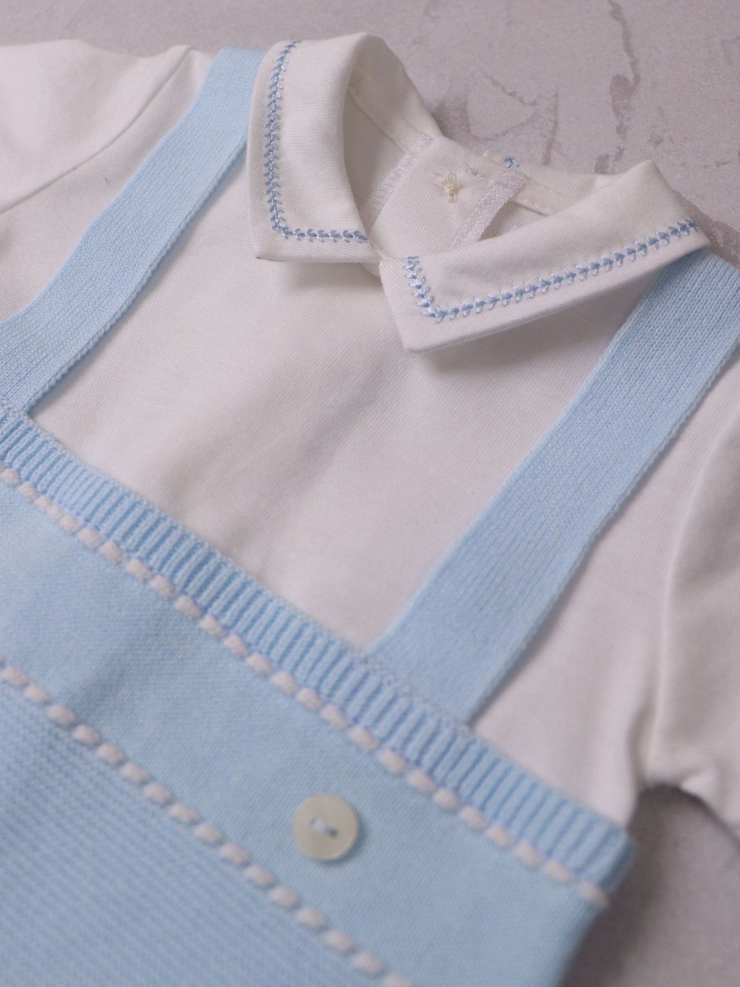 Emile Et Rose Blue Lowe Knitted 2 In1 Romper With Braces & Mock Shirt image 4