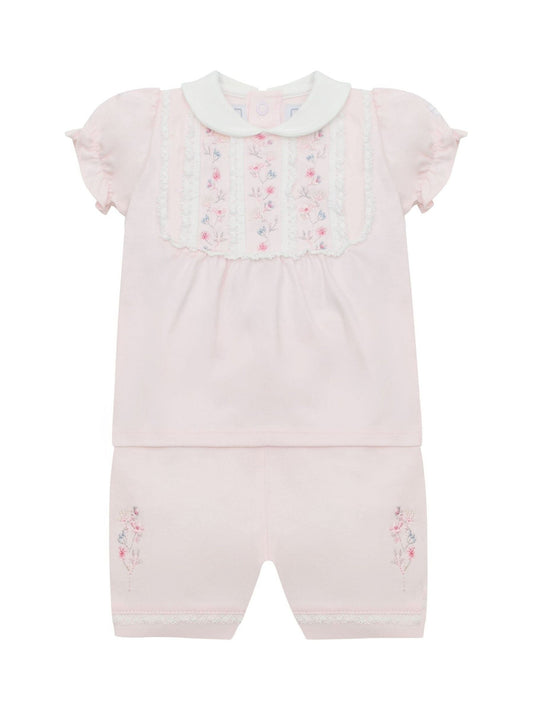 Emile Et Rose Pink Libby - With Inset Embroidered & Lace Panel Top & Shorts 2 Piece image 2