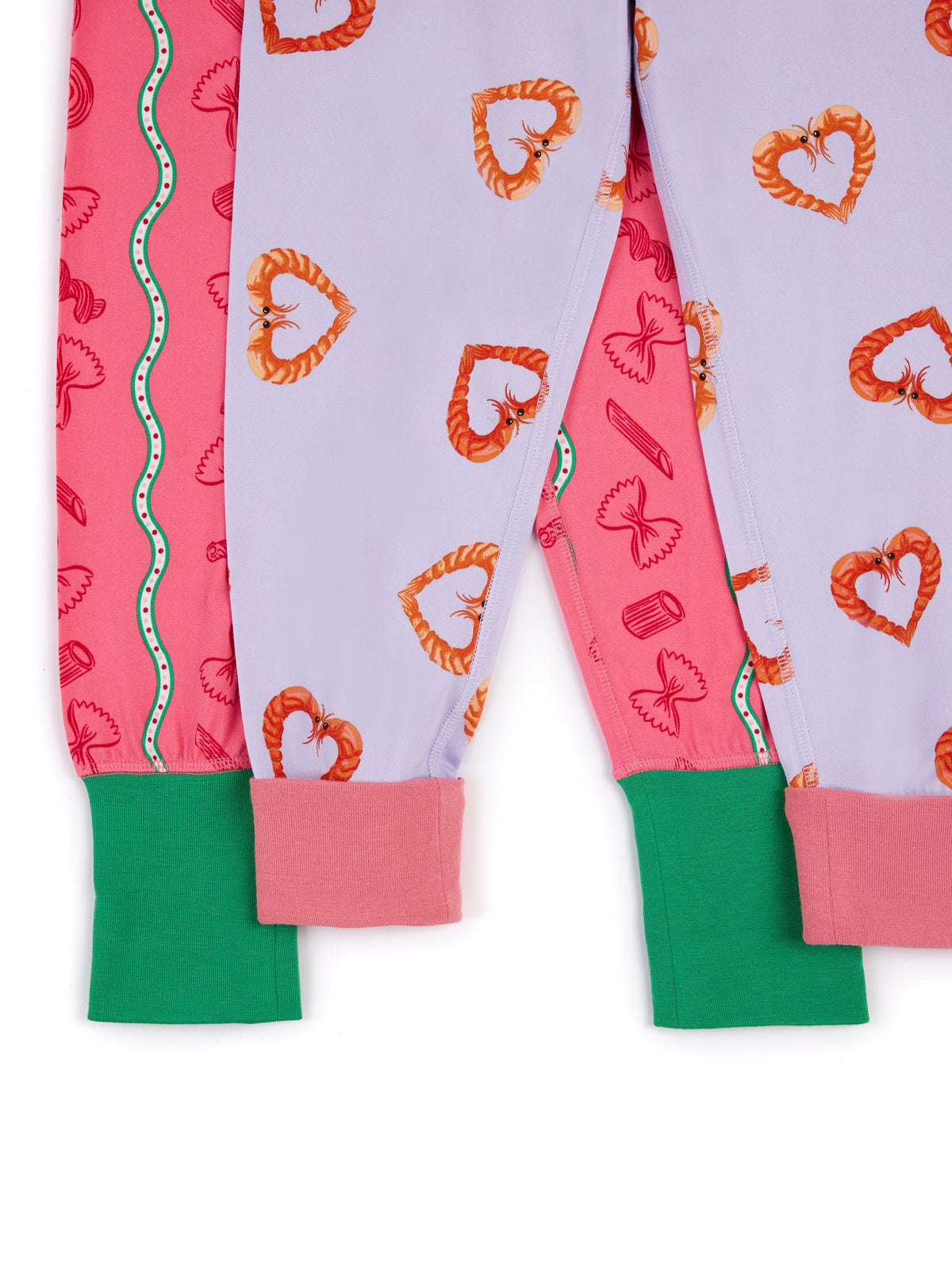 Chelsea Peers Pink Kids Pasta Stripe/Shrimp Heart Print Long Pyjamas Sets 2 Pack 1-12 Years - image 5