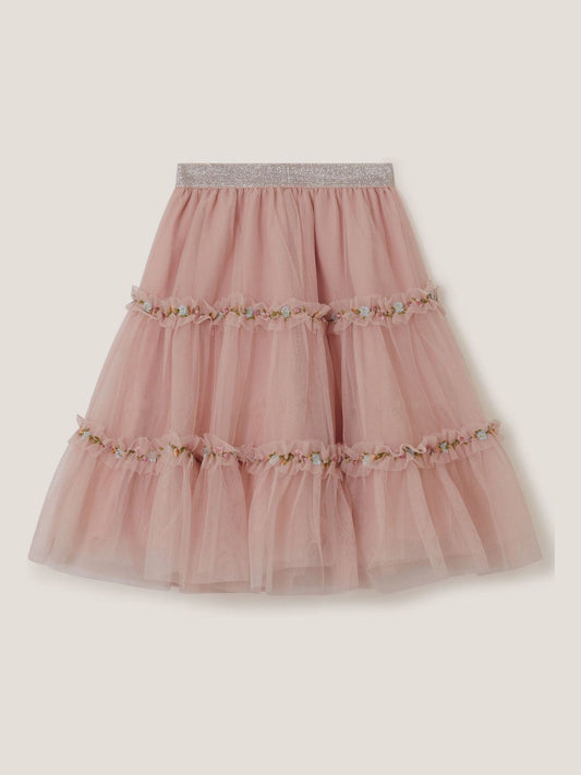 Monsoon Pink Floral Embroidered Tulle Skirt image 2