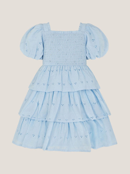 Monsoon Blue Baby Floral Broderie Puff Sleeve Party Dress image 2