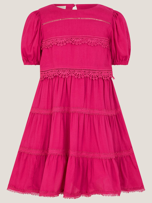 Monsoon Pink Puff Sleeve Lace Tier Dress image 2