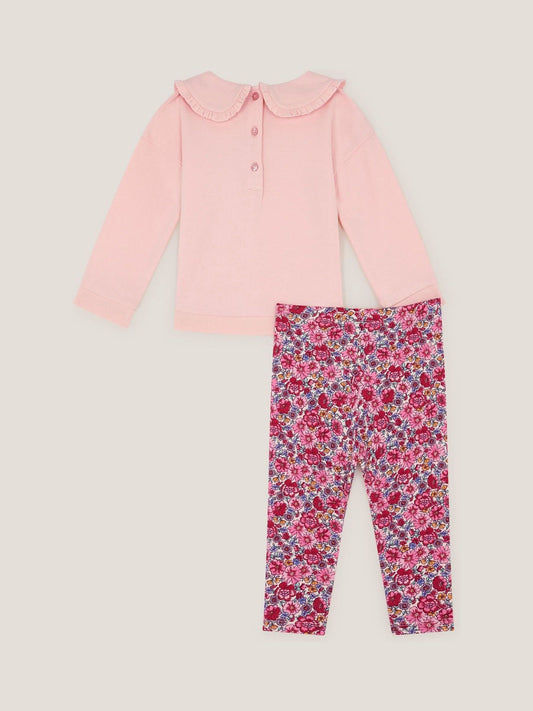 Monsoon Pink Collar Top & Floral Leggings Set image 2