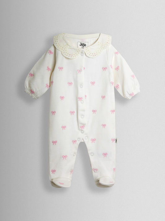 JoJo Maman Bébé Cream Bow Organic Cotton Embroidered Sleepsuit image 2