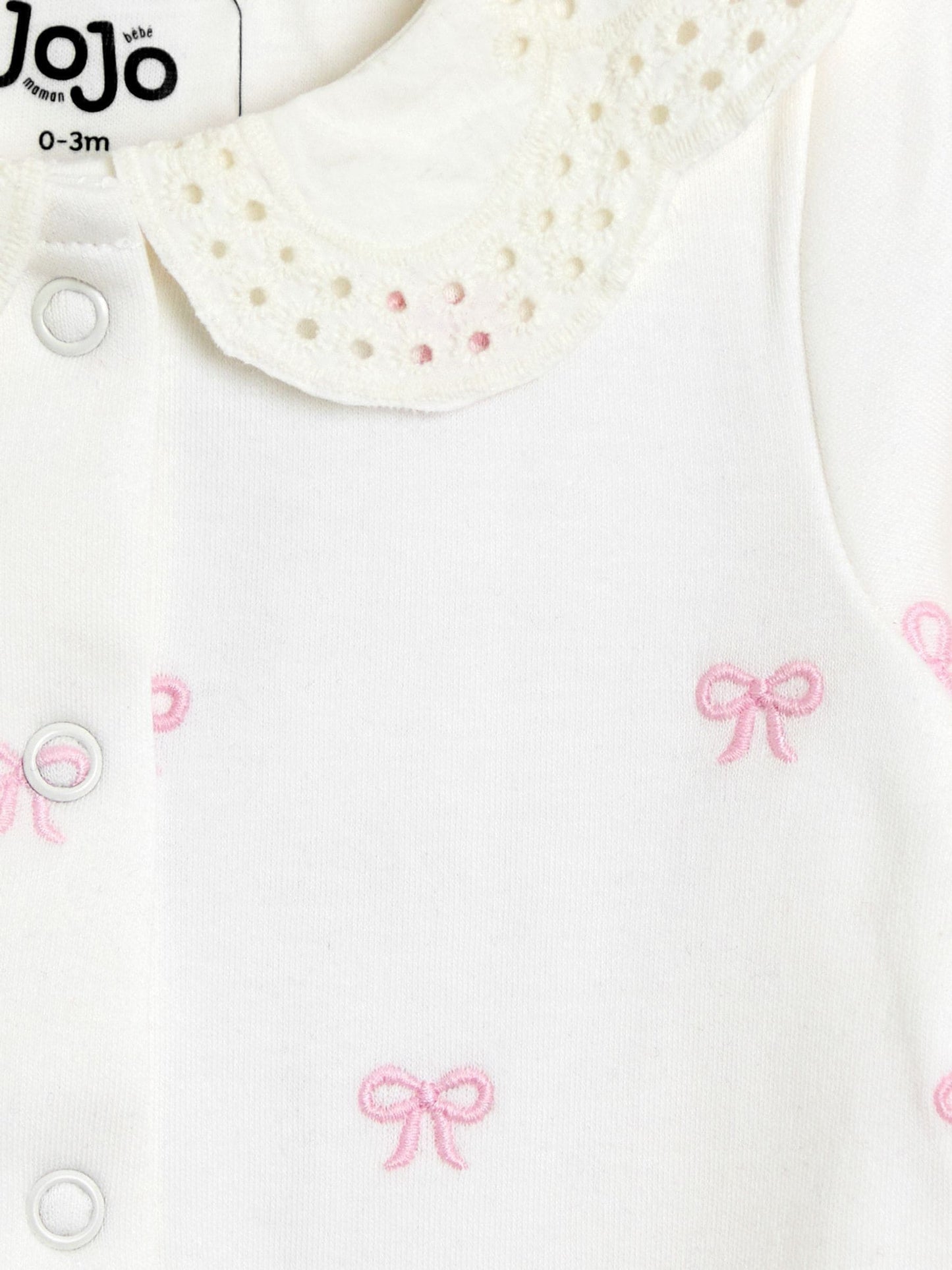 JoJo Maman Bébé Cream Bow Organic Cotton Embroidered Sleepsuit image 4